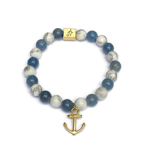 Blue and White  Beaded Anchor Bracelet