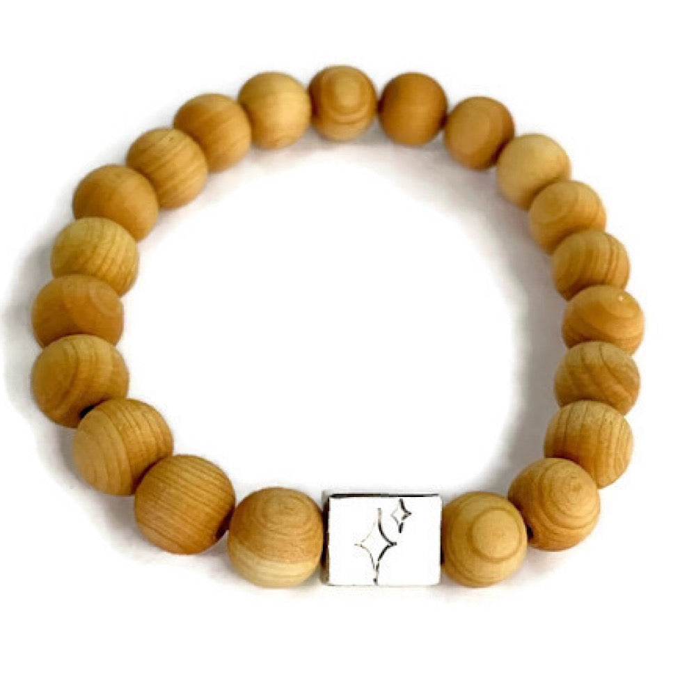 Wooden Beaded Bracelet with Silver Logo