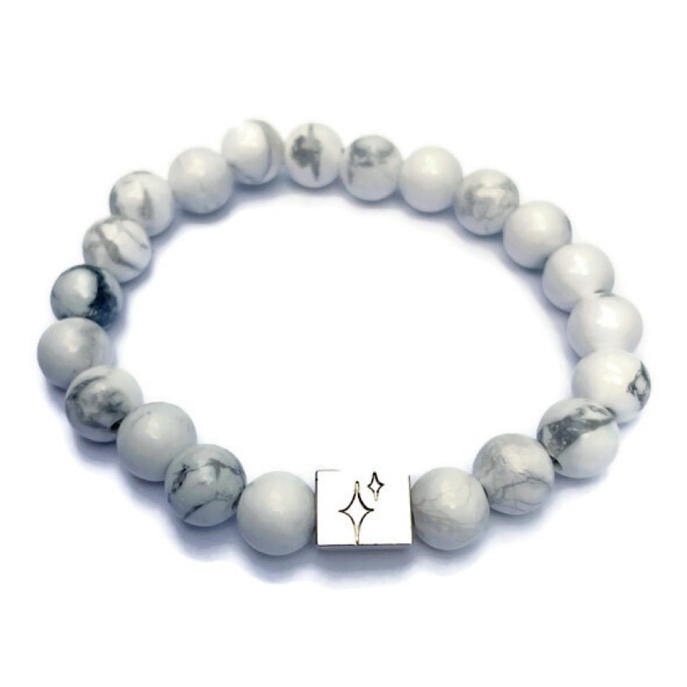Marble Beaded Bracelet with Silver Logo